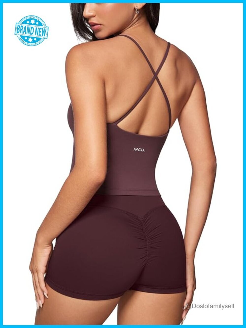 Women's Low Scoop Neck Tank Top with Built-in Bra Criss Cross Strap Cropped